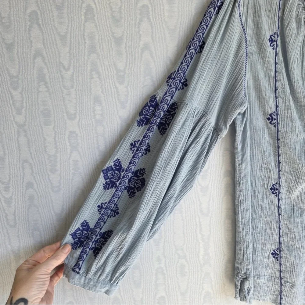 J crew gauze boho blue lightweight blouse - Picture 5 of 11